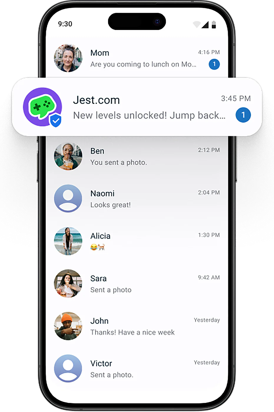 Jest notification in a messaging inbox