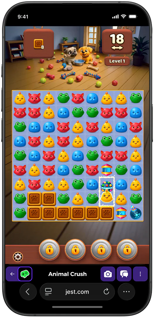 The same build mid-play, showing its reward screen